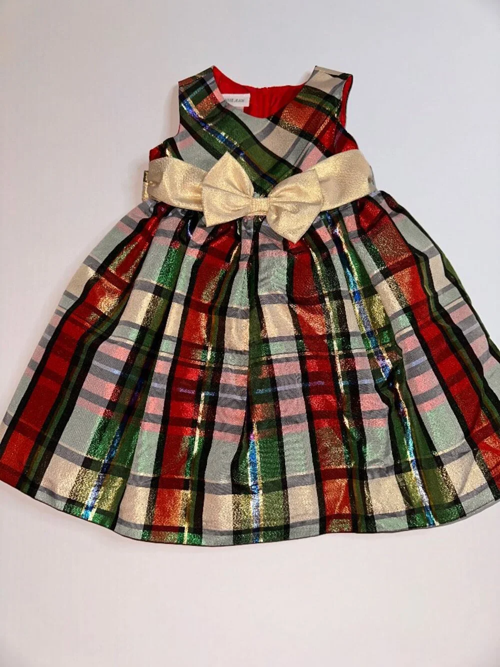 Bonnie Jean Girls 2T Christmas Holiday Plaid with Gold Red Dress Metallic #686